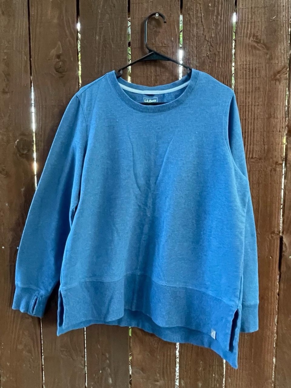L.L.Bean Blue Cotton Blend Ribbed Split Hem Boxy Pullover Cozy Sweater Sz L